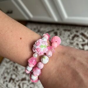 •Pink Floral~Marble~Stone Bracelet 🌸